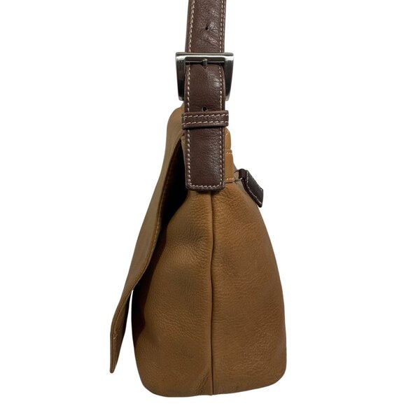TIGNANELLO Boho Front Flap Saddle Shoulder Bag Camel Tan Leather Buckle Strap - Picture 2 of 14